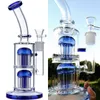 Blau grüne Glasbongs mit Doppelkammerarm -Armbaum -Recycler Öl Rig Shishs Matrix Wasserrohr mit 14 mm Gelenk