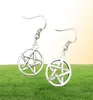 Fashion Jewelry 50PairLot Ancient Silver Pentagram Pentacle Charm Pendants Drape Earrings Witch Pagan Goth Jewelry Gift A4557255157095885