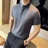 Herrpolos kinesisk stil stand-up krage sömlösa t-shirt män sommar kort ärm tunt smal casual affär social gata slitage