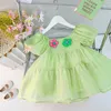 Girl Dresses Baby Dress Summer Solid Sweet Clothes Children'S Birthday Party Flower Short Sleeve Beautiful Skirt