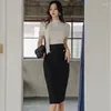 Abiti da lavoro estate coreano a 2 pezzi set da donna con outfit temperamento magro magliette top a maniche corta galla bodycon abito da donna