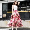Gonne femminile Boho High Waist A-Line Summer Maxi Floral Stampa della gonna a pizzo Super Chiffon Beach Dress