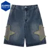 Retro Star Splicing Denim Shorts 2023 Men Summer Harajuku Streetwear Jeans mode décontracté Blue Unisexe 240411