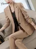 Women's Two Piece Pants Yitimuceng Black Khaki Office Pant Suits For Women 2024 Korean Fashion Single Breasted Casual Jackets Blazer 2 Set