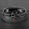 Famosa marca de aço de aço Twist Bangle Wire Prain Black Link Bracelet Red Green esmalte as jóias Conjunto para homens 240327