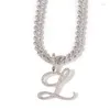 Chains A-Z Cursive Letter Pendant Iced Out Cuban Necklace For Women Initial Zircon Link Chain Choker Rock Hip Hop Jewelry271O