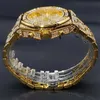 Zegarwatki Mężczyźni Watch luksusowe diamentowe na rękę wodoodporne japoński ruch stalowy stalowy zespół Hip Hop Rhinestone Gold Gold Dift for Clock D240417