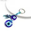 Keychains Lonyards Lucky Eye Glass Blue Trkiye Evil Eye Pendant Chain Car Chain Chain Alloy Silver Key Chain Chaint Y240417