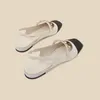 Sandaler franska liten doft lågklackad lady pärla kedja bandt kvadratkärna arbetsskor med ett ordband läder