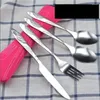 Ensembles de vaisselle 4pcs Set Portable Imprimé en acier inoxydable Spoon Steak Steak Knife Couvrerie Couvrerie de table avec sac