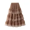 Jupes plissées longueur pour les femmes une ligne en tulle en tulle jupe tutu jupe haute taille à volant polyvalente gâteau