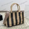 Women Designer Classic Straw Weave Letter Jumbo Beach Tote Bags Stripe With Nylon Adjustable Strap Crossbody Handbags Large Capacity Purse 29X20CM For Holiday