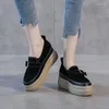 Lässige Schuhe Krasovki 8cm Kuh Wildleder echtes Lederplattform Keil Dicker Einzelsommer Herbst Moccasins Frauen Super Spring