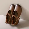 Casual Shoes Retro Women's Flats Round Toe Oxford Elastic Band Båt Bekvämt mjukt läder för kvinnlig Mary Janes 1498C