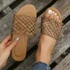 Slippers vrouwen weven naaig dames casual strandschoenen vrouw comfort flats vrouwelijke zomerschoenen plus size damesglaasjes