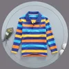 Polo Shirt Kids Clothes Tops Color Stripes Turn-down Collar Autumn Long Sleeve Polos Baby Boy Camisetas Boys Shirts Teen 3T-15T 240418