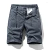 Shorts masculinos 2024 verão algodão puro moda de cor sólida calça de praia casual microelástica confortável de cinco pontos