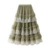 Jupes plissées longueur pour les femmes une ligne en tulle en tulle jupe tutu jupe haute taille à volant polyvalente gâteau
