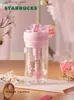 water bottle 2022 Starbucks cup cherry blossoms in full bloom flower fragrance powder cherry mark glass straw insulated water cup L48