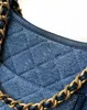 Högkvalitativ designer denim hobo väskor diamantgitter denim stitch läder yttre fickor baguette väskor guld hårdvara kedjor axel väska kvinnor mode handväska gåva