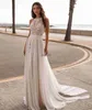 Abito da sposa 2022 Bohemian Boho Lace in pizzo Chiffon Sleeveless Beach Sweele Sweep Train Bride Abito da sposa Robe De Mariee