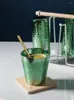 Wine Glasses Creative Emerald Green Hammered Gold Trim Glass Cup Milk Drinking Water Cups Home Drinkware