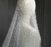 Gioielli per capelli da sposa 1tier velo da sposa con perle lunghe velo da sposa di lusso con pettinata perle dense sparse splendide velo personalizzato della cattedrale mantilla