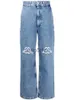 Jeans Womens Designer byxa ben Öppna gaffel tät capris denim byxor tillsätt fleece förtjockas varm bantning jean byxor märke kvinnor kläder broderi tryck cy3v