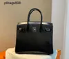 Women Brkns Handtasche Echtes Leder 7A Handsween Box Groß 35 cm Hände -Black Button mit hohem Womensqnjz