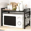 Portametta cucina a microonde stand regolabile a 2 livelli con scaffali pesanti 6 ganci