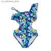 Jednoczęściowe urocze dziewczyna Swimsuit One Pleted Bikini Bikini Swimsuit Green Floral Children Swimsuit 2023 Nowy garnitur plażowy Q240418