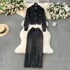 Robes de travail 2024 Fashion Femmes Black Denim Two Piece Set Corée Veste décontractée CORICH