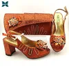 Boots African 2022 Italian Design Lastest Decorated with Colorful Rhinestone and Metal Wedding Shoes and Bag Set in Orange Color