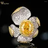 Cluster Anneaux Wong Rain Luxury 925 STERLING Silver Oval Cut Lab Citrine High Carbon Diamond Gemstone Fine Bijoux pour les femmes Ring Flower Flower