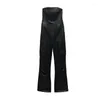 Women's Jumpsuits Summer Black Multi-Pocket Workwear Imitation Leather Long Tube Top