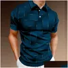 Men'S Polos Mens S Shirt Golf Geometric Folding 3D Printing Outdoor Street Short Sleeve Button Clothing Fashion Casual Breathable Drop Dhknx
