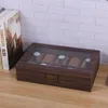 Watch Boxes 10-Bit Light Luxury High-Grade Storage Box Manufacturer Brown Retro Wood Grain Leather Organizer Glasses Case