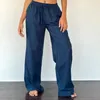 Women's Pants Maemukilabe Women Lounge Wide Leg Vintage Drawstring Elastic Waist Loose Trousers Chic Fashion Bottom Y2K Streetwear