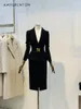 Arbeitskleider 2024 Herbst Mode Slim Fit Falten -Gürtelanzug Mantel Splitter Rock Sets Pendelstil eleganter zweiteiliger Damen Outifits