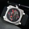 bell and ross 2023 Wristwatches Men Automatic Mechanical Watch Bell Brown Leather Black Rubber Ross Wristwatches Multifunction Six Stitches vv01 high quality