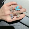 Roches de bijoux haut de gamme pour Vancleff Womens Seiko Horse Butterfly Anneau blanc Fritillaria Double Full Full Diamond Ring Blue Turquoise Original 1: 1 avec logo réel