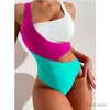 Dames badmode 2023 contrast kleur bikini eendelige zwempak vrouwen uitgehold strand bodysuit slanke fitting badpak backless zomer badpak