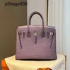 Handmade 7a Handbag Bikns Genuine Leather Lavender ostrich skin button manual sewing 30CM high-end womens4E9D