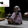 Tea Pets Chinese Creative Purple Sand Ornaments Supportable Little Monk Poetry Wine Scented Cute Buddha Home Decoration Te