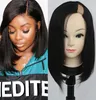 100 cheveux humains raide u partie perruques pour les femmes noires 100 cheveux péruviens non transformés en partie bob perruque Bob Full end4863598