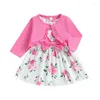 Girl Dresses Baby 3-piece Outfit Long Sleeve Ruffle Collar Floral Print Dress With Leggings And Cardigan Set For Autumn