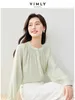 Women's Blouses Vimly Light Green Round Neck Thin Chiffon Shirt Long Sleeve Tops For Women 2024 Spring French Style Button Up Blouse M6328