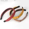 Headbands New High-End Knot Twisted Bow Fine Edge With Teeth Anti Slip Solid Color Fabric Double Layer Side Hair Hoop Y240417