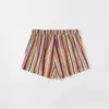 Plus -storlek Rainbow Stripe Print Casual Summer Short Elastic midja Löst blommor Shorts Kvinnlig strand 240415