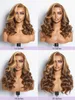 16 tum honung Blond 360 Glueless Wig Loose Body Wave PREPLOCKED BLONDE Höjdpunkter Brasilianska 13x4 Spets Frontal peruk Mänsklig hår